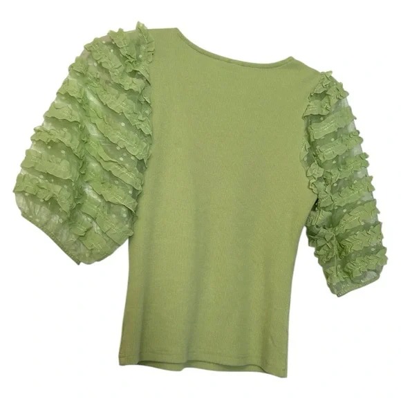 Dolan |Anthropologie Ruffle Sleeve Top in Green - Picture 4 of 10